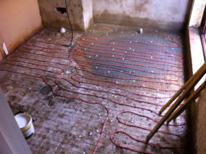 heated floor installation & screeded over